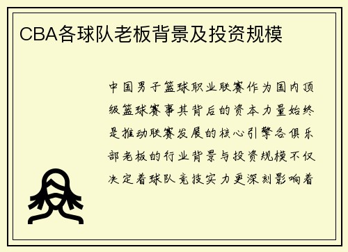 CBA各球队老板背景及投资规模