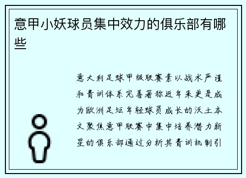 意甲小妖球员集中效力的俱乐部有哪些