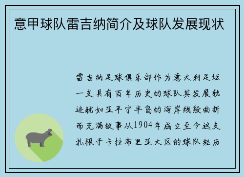 意甲球队雷吉纳简介及球队发展现状